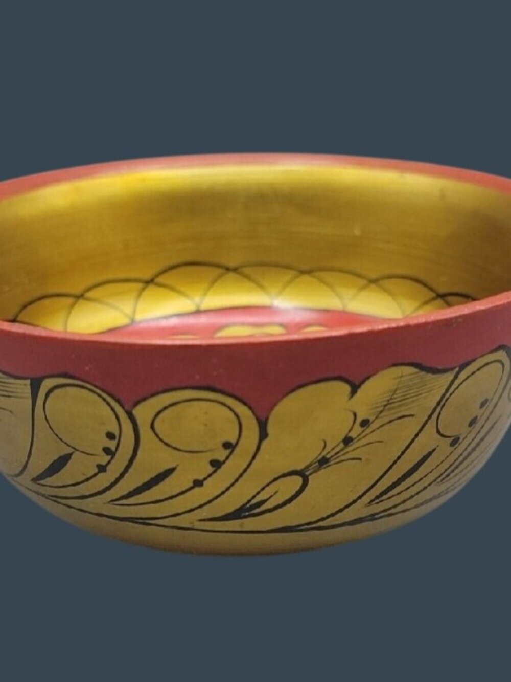 Vintage Russian (USSR) Khokhloma Hand Painted Lacquer Wooden Bowl 5.75"